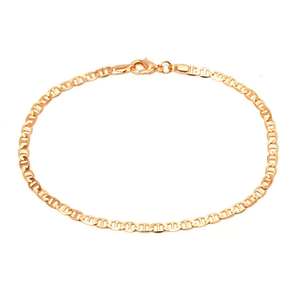 18K Gold Plated Flat Marina Link Anklet for Women, 10 Inches - Made In Brazil (10.00)