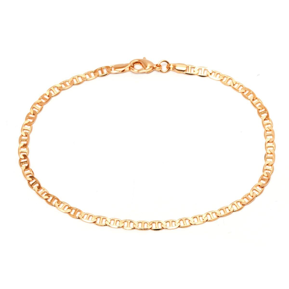18K Gold Plated Flat Marina Link Anklet for Women, 10 Inches - Made In Brazil (10.00)
