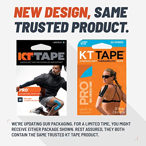 KT Tape, Pro Synthetic Kinesiology Athletic Tape, 20 Count, 10” Precut Strips, Jet Black