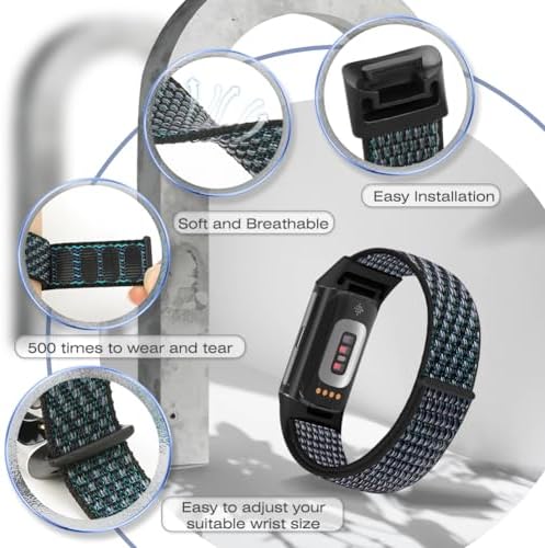 Sport Loop Nylon Watch Bands Compatible with Fitbit Charge 6/5, Adjustable Breathable Replacement Soft Nylon Loop Wristband for Women/Men
