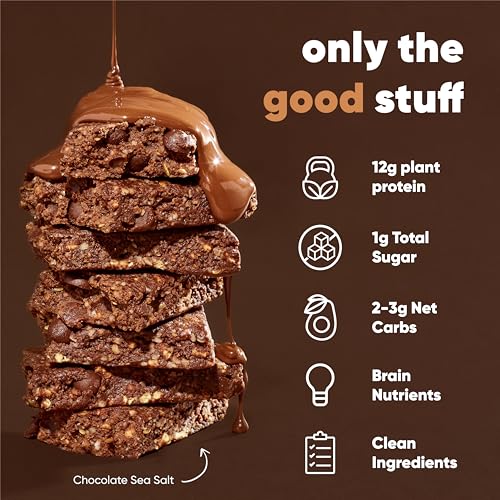 IQBAR Brain and Body Plant Protein Bars - Chocolate Lovers Variety - 12-Count Low Carb - Gluten Free, High Fiber, Vegan Snacks - Low Sugar Meal Replacement