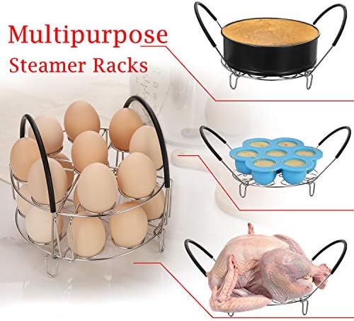 Aozita Multipurpose Stackable Egg Steamer Rack Trivet with Heat Resistant Silicone Handles Compatible for Instant Pot Accessories 6 Qt/8 Qt - 18 Egg Cooking Rack for Pressure Cooker Accessories