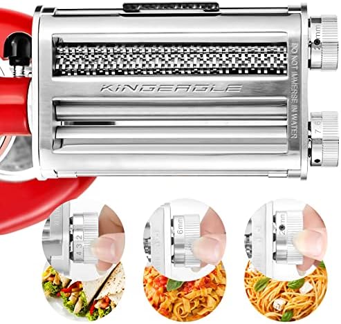 Pasta Roller & Cutters Attachment for KitchenAid Mixers, 3 in 1 Set Included Dough Sheet Roller, Spaghetti and Fettuccine Cutters Maker Accessories