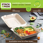 100% Compostable Square Paper Plates [50-Pack] - {PFAS-Free} - {BPI Certified} - [10 Inch] Heavy Duty, Eco-Friendly, Biodegradable Bagasse Dinner Plates - Natural Brown 10" Plate by Stack Man