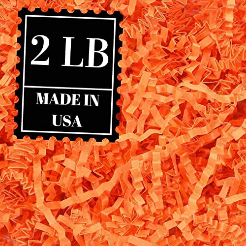 Mrs Fizz Crinkle Cut Paper Shred Filler for Packing and Filling Gift Baskets (2 LB) Orange