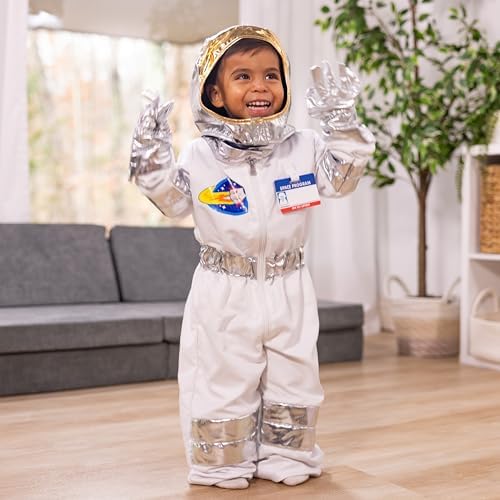 Melissa & Doug Astronaut Costume Role Play Space Set (5 pcs) - Jumpsuit, Helmet, Gloves, Name Tag Pretend Astronaut Outfit With Realistic Accessories, Costume For Kids And Toddlers Ages 3+