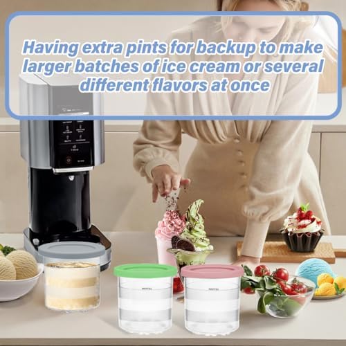 NANOBABY Pint Containers and Lids Replacement Compatible with Ninja CREAMi 7-in-1 Ice Cream Maker, 16oz Pint Cup Replacement for Ninja Creami NC300 Series,NC301 NC299AMZ CN305A CN301CO,4-Pack,BPA Free