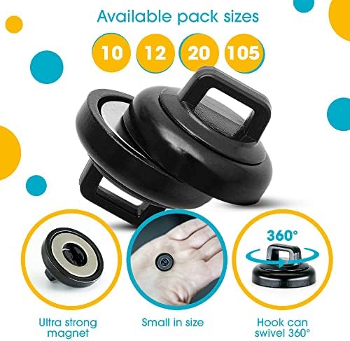 HATSBI. Multipurpose Magnetic Cable Zip Tie Mounts Neodymium Magnets Black (12 Pack). 12 Black Cable Zip Ties Included. Cable Holder for Cable Management. Holds Standard Zip Ties/Cable Ties.