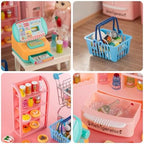 164Pcs Mini Shopping Cart Basket Miniature Food Drink Toy Supermarket Metal Handcart Trolley DollHouse Store Grocery Accessories Kitchen Play Game Party Model Shelves Cash Register Refrigerator Fridge