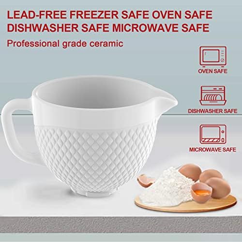 GVODE Ceramic Mixer Attachment Fit 4.5-5Q Tilt-Head Models, 5Qt Ceramic Bowl for Kitchenaid Mixers, Vintage Pineapple Design | Microwave & Dishwasher Safe Baking Accessories