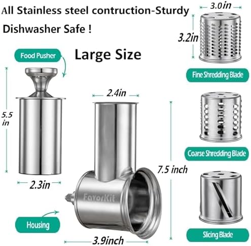 Slicer Shredder Attachment for KitchenAid Mixers, Stainless Steel Cheese Grater Salad Maker Accessories with 3 Cutting Blades,Dishwasher Safe!