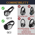 SOULWIT Ear Pads Cushions + Headband + Silicone Earpads Cover Protector, Replacement Kit for Bose QuietComfort 15(QC15)/QuietComfort 2(QC 2) Over-Ear Headphones - Black