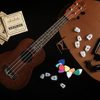 Ukulele Strings Accessories Kit, Nylon Ukulele Strings Set, Tuner, Felt Picks, Capo, Finger Protectors,String Winder for Soprano Concert Tenor Ukulele (28PCS, Walnut color)