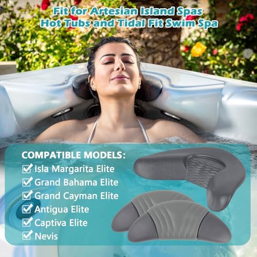 Replacement Head Rest Pillows Fit for Artesian Island Spas Hot Tubs and Tidal Fit Swim Spa (Dark Grey-3 Pack-Includes One Neck Pillow and Two Head Pillows 26-1303-85)