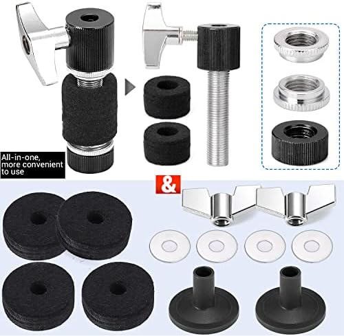 Facmogu 13PCS Cymbal Replacement Accessories, Standard Hi-Hat Clutch, Drum Cymbal Felt Pads Include Wing Nuts & Washers & Plastic Cymbal Sleeves, Replacement for Drum Set - Black