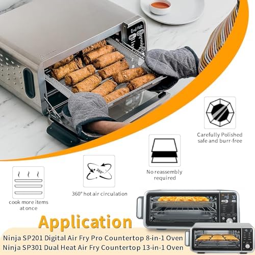 Air Fryer Accessories for Ninja Foodi 13 in 1 SP351 SP301 SP201 Air Fry Countertop Toaster Oven, 13.5''×12.3'' Air Fryer Replacement Parts Basket Wire Rack Roasting Steamer Grill Racks Tray
