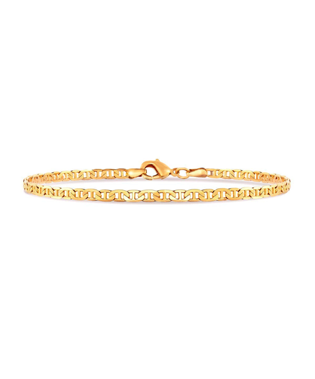 18K Gold Plated Flat Marina Link Anklet for Women, 10 Inches - Made In Brazil (10.00)