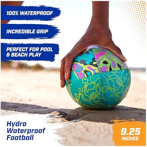 SwimWays Hydro Waterproof Football, Outdoor Games for Adults and Kids, Swimming Pool Accessories and Pool Party Games,9.25 Inches, Blue