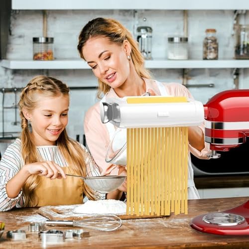 Pasta Maker Attachment for KitchenAid Stand Mixers 3 in 1 Pasta Machine Includes Pasta Sheet Roller, Spaghetti & Fettuccine Cutters, with Cleaning Brush - Premium Accessories for Homemade Pasta