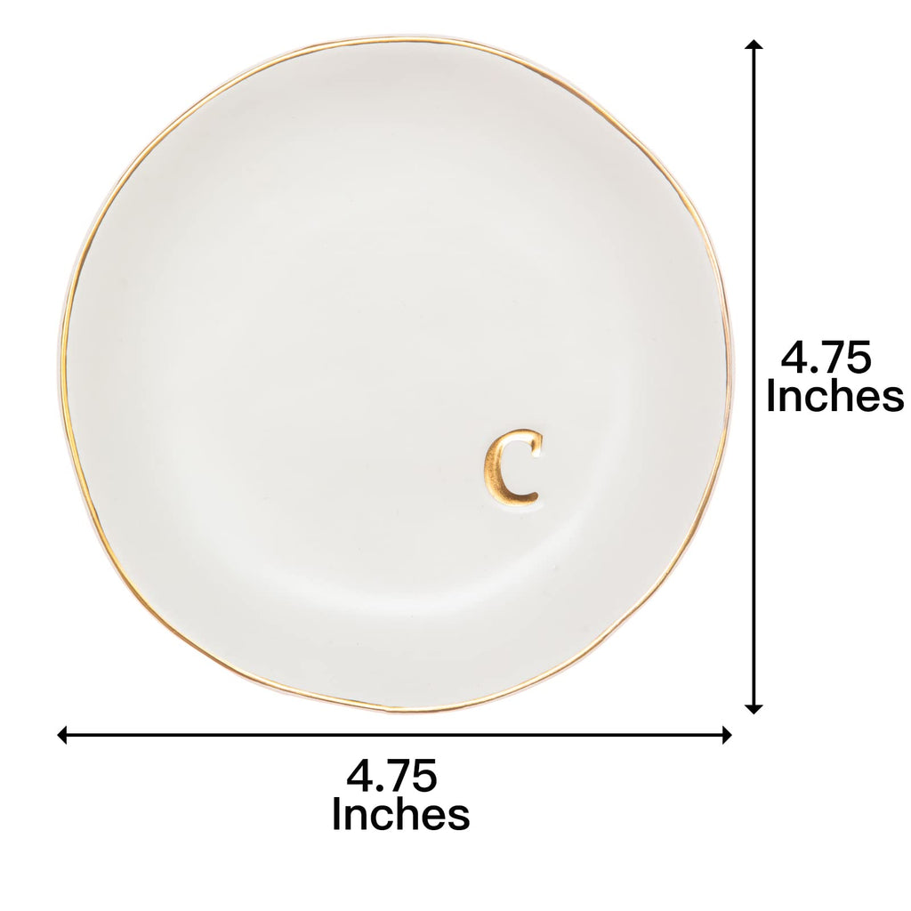 COLLECTIVE HOME - Ceramic Jewelry Tray, Decorative Trinket Dish for Rings Earrings Necklaces Bracelet Watch Keys, Birthday Mother's Day for Women, 4.75", White Surface (C)