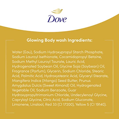 Dove Glowing Body Wash For Revitalized, Refreshed Skin Mango Butter and Almond Butter Cleanser That Effectively Washes Away Bacteria While Nourishing Your Skin 22 oz 4 Count