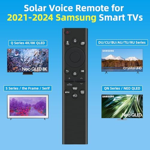 for Samsung TV Remote Replacement with Solar Charging and Voice Control, for 2021-2024 Samsung Remote Control for Smart TV Frame Crystal QLED QLED 4K 8K TVs. 2-Year Full Warranty.