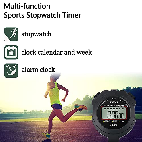 PULIVIA Sports Stopwatch Timer Single Lap Split Digital Stopwatch for Coaches Swimming Running Sport Training Stopwatch, Black