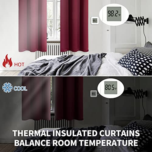BGment Short Burgundy Blackout Curtains 45 Inches Length - Rod Pocket Thermal Insulated Room Darkening Curtain for Bedroom Kitchen Christmas Decorative, 42 x 45 Inch, 2 Panels
