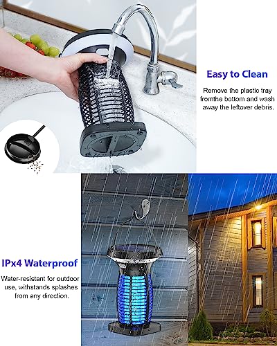 Solar Bug Zapper, 3-in-1 Mosquito Zapper with Camping Lantern, Cordless Bug Zapper for Outdoor and Indoor, Battery Powered Fly Zapper, Waterproof Mosquito Killer for Patio, Home, Backyard, Camping