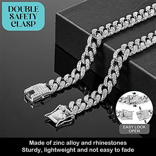 Tallew Dog Chain Diamond Collar Walking Metal Chain Necklace with Secure Buckle Pet Cuban Style Collar Jewelry Accessories for Small Medium Large Dog Cats(22 Inch,Silver)