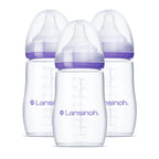 Lansinoh Anti-Colic Baby Bottles, BPA-Free Plastic, 8 Ounces, 3 Count, Medium Flow Nipples (Size M), Breastfeeding Bottle with NaturalWave Design, Baby Essentials