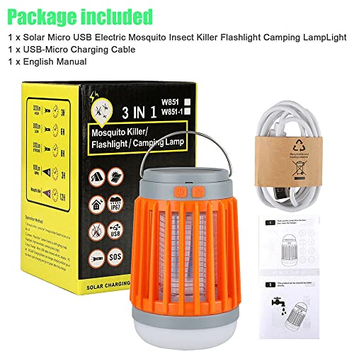 2pack Solar Bug Zapper Light Bulb,3 in 1 Mosquitoes Killer USB Rechargeable Camping Light Flashlight,IPX6 Waterproof Portable Light Bulb Zapper for Doorway,Corridor,Balcony,Patio (Orange)