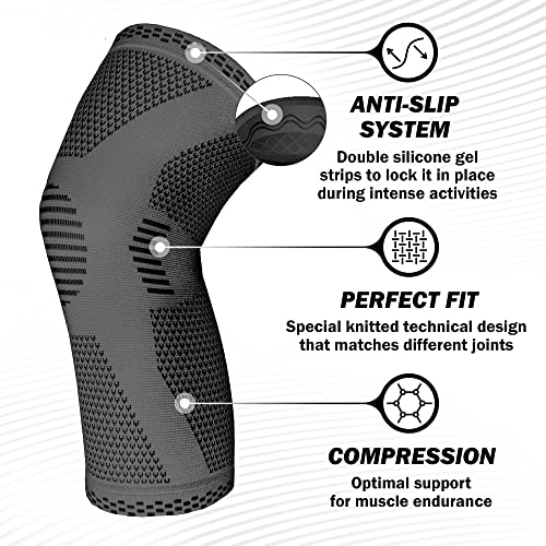 POWERLIX Knee Compression Sleeve - Best Knee Brace for Knee Pain for Men & Women – Knee Support for Running, Basketball, Volleyball, Weightlifting, Gym, Workout, Sports - (Gray S)