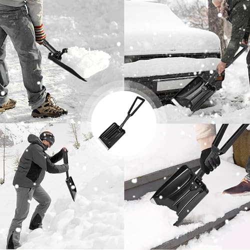 ORIENTOOLS Snow Shovel, Folding Snow Shovel for Snow Removal, Lightweight Portable with D-Grip Handle and Durable Aluminum Edge Blade, Emergency Snow Shovel for Car, Truck, Camping (Black, Blade 9")