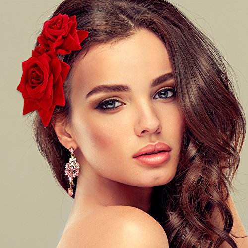 2 Pack Rose Flower Hair Clip, Women Wedding Hair Accessories, Flamenco Dancer (Red)
