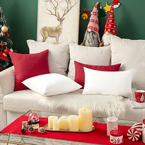 MIULEE Pack of 2 Decorative Christmas Outdoor Solid Waterproof Throw Pillow Covers Linen Garden Farmhouse Cushion Cases for Patio Tent Balcony Couch Sofa 18x18 inch Red