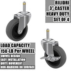 3-Inch Swivel Stem Caster for Rubbermaid Mop Bucket Utility Cart, 7/16-Inch Stem Diameter Rubber Wheel Set of 4 with Side Brake, Heavy Duty TPR Weber Grills Shop Vac Replacement Wheels