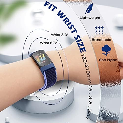 Sport Loop Nylon Watch Bands Compatible with Fitbit Charge 6/5, Adjustable Breathable Replacement Soft Nylon Loop Wristband for Women/Men