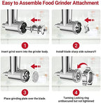 Metal Food Grinder Attachment for KitchenAid Stand Mixers, Meat Grinder for Kitchen Aid Included 3 Sausage Stuffer Tubes, 4 Grinding Plates, 2 Grinding Blades, Kubbe Meat Processor Accessories