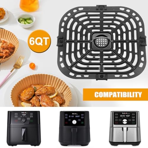 Air Fryer Grill Plate for Instant Pot Vortex Plus 6 in 1 6 QT Gourmia GAF735 6 QT Air Fryer, Accessories Replacement Tray Rack Parts Grill Pan Crisper Plate, Dishwasher Safe