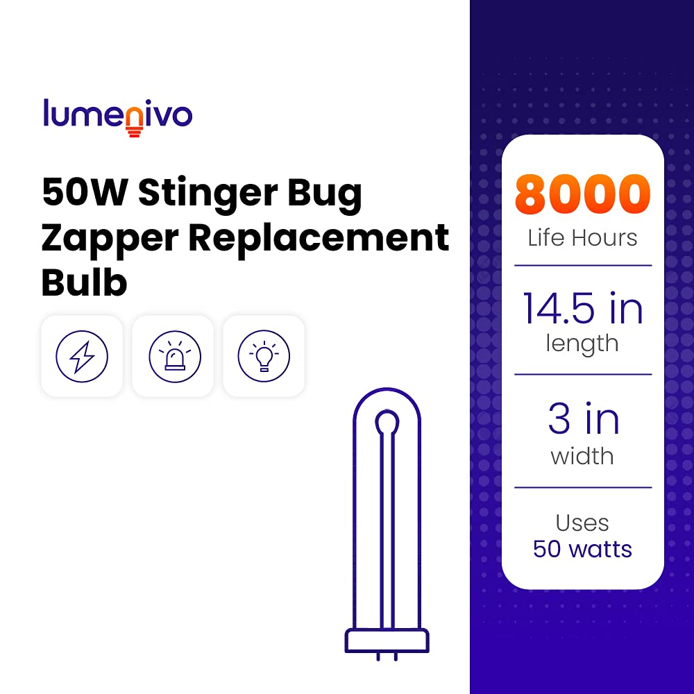 lumenivo Bug Zapper Bulb Replacement for STINGER/DEJAY B8080-4 50 W Stinger Bug Zapper Replacement Bulb with G10Q-4 4 Pin Square Base - T1, FUL50T10/BL Bug Zapper Bulb - 1 Pack