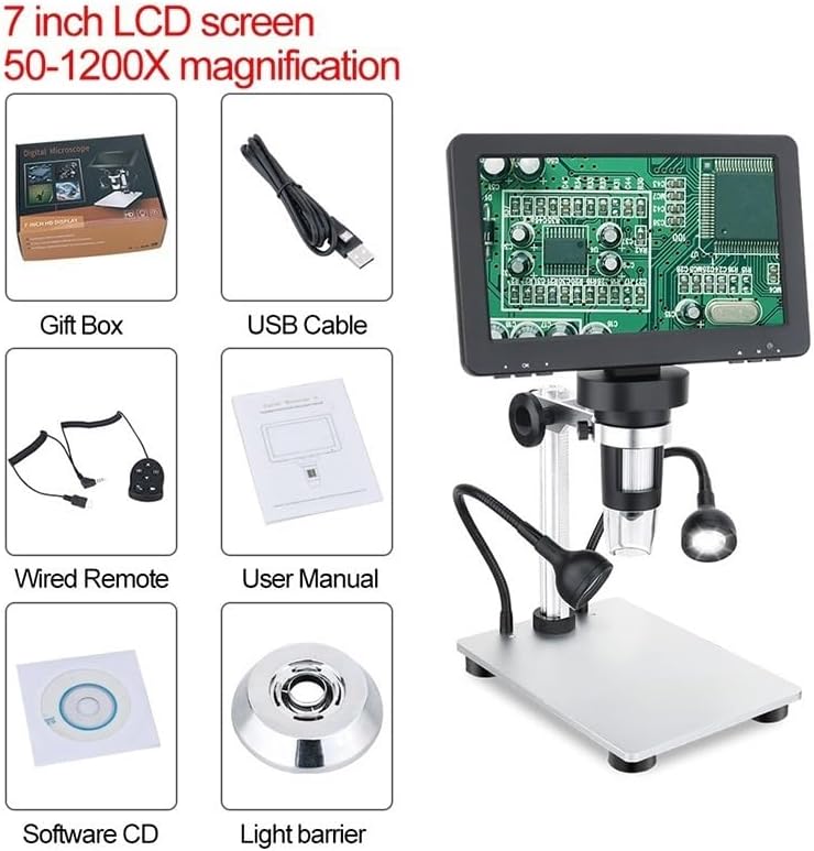Microscope Accessories Kit Digital Microscope 50-1200X Electronic Video Microscopes Microscope Slides (Color : GD7010 7.0inch 12MP)