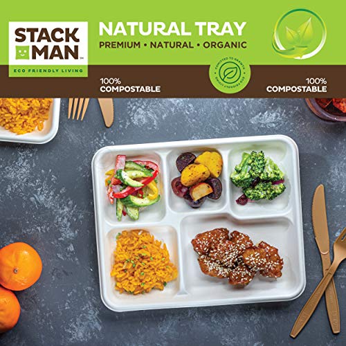 100% Compostable Square Paper Plates [50-Pack] - {PFAS-Free} - {BPI Certified} - [10 Inch] Heavy Duty, Eco-Friendly, Biodegradable Bagasse Dinner Plates - Natural Brown 10" Plate by Stack Man