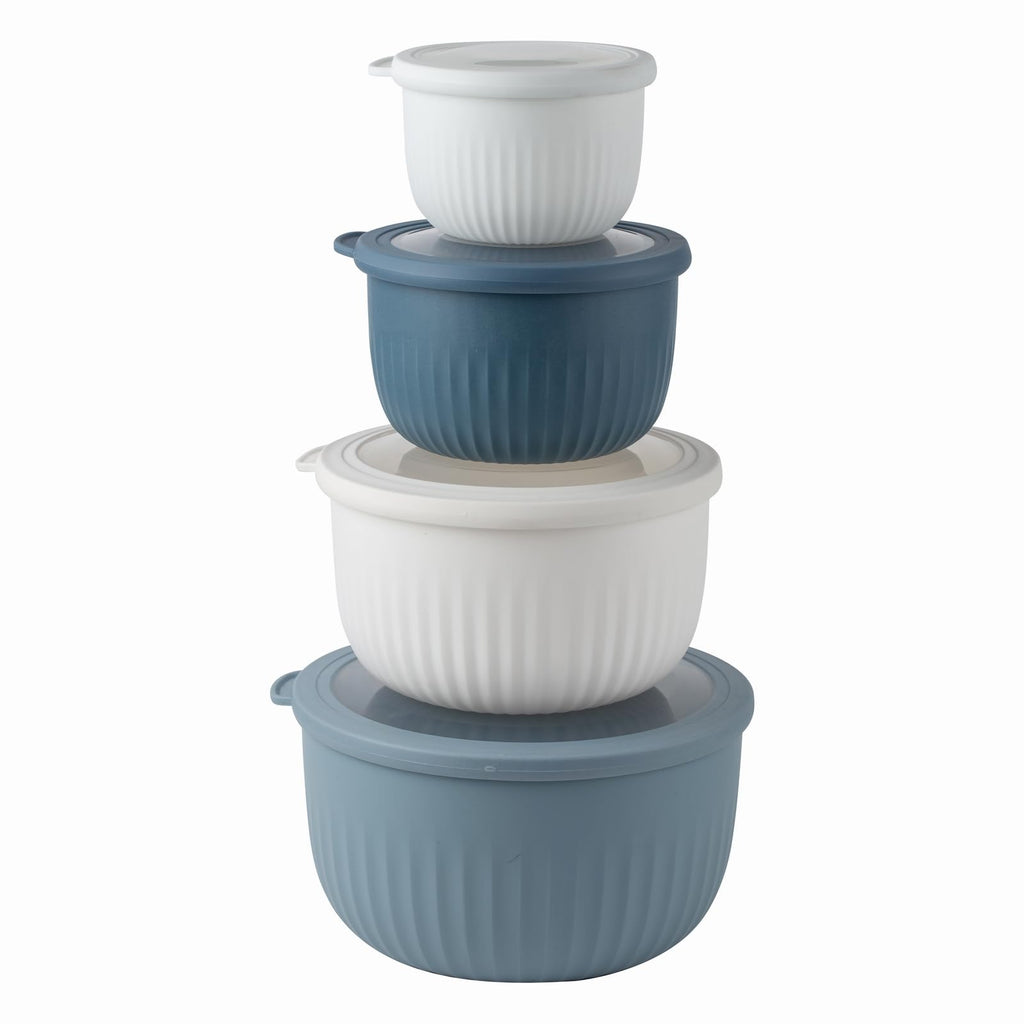 COOK WITH COLOR Prep Bowls with Lids- Wide and Deep Nesting Plastic Small Mixing Bowl Set with Lids, 8 Piece Set - Deep Bowls, Blue/Grey