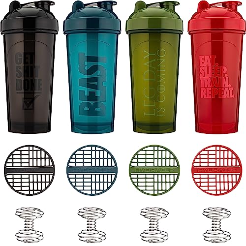 Hydracup [8 Pack] - 28 oz OG Shaker Bottle for Protein Powder Shakes & Mixes, Dual Blender, Wire Whisk & Mixing Grid, BPA Free Shaker Cup Blender Set