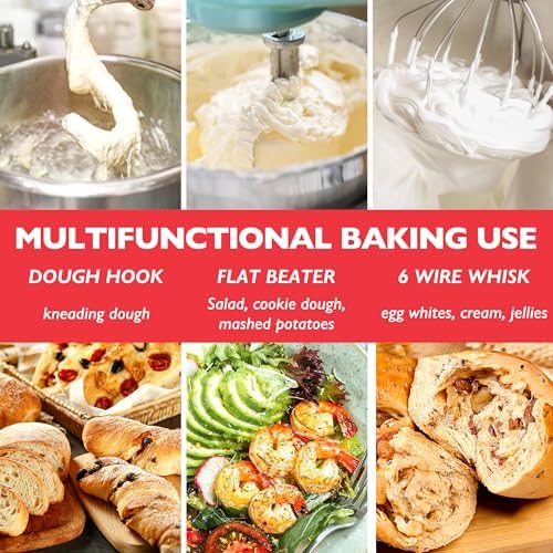Stainless Steel Accessories for KitchenAid 5.5-6 Qt Bowl-Lift Stand Mixer, Includes 6 Wire Whisk, Beater, Dough Hook, Dishwasher Safe and Heavy Duty, fits for KP26, KL26, KB26, KSM55/60