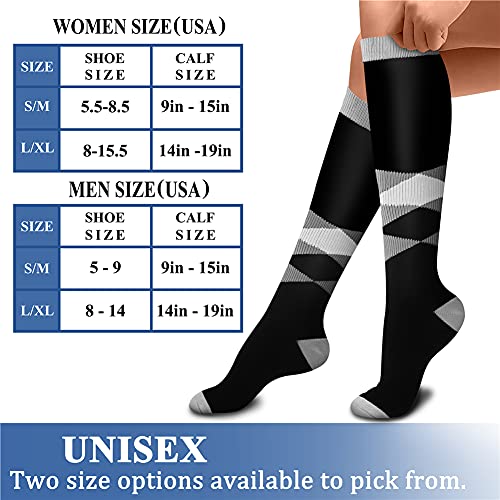 CHARMKING Compression Socks for Women & Men (8 Pairs) 15-20 mmHg Graduated Copper Support Socks are Best for Pregnant, Nurses - Boost Performance, Circulation, Knee High & Wide Calf (S/M, Multi 18)