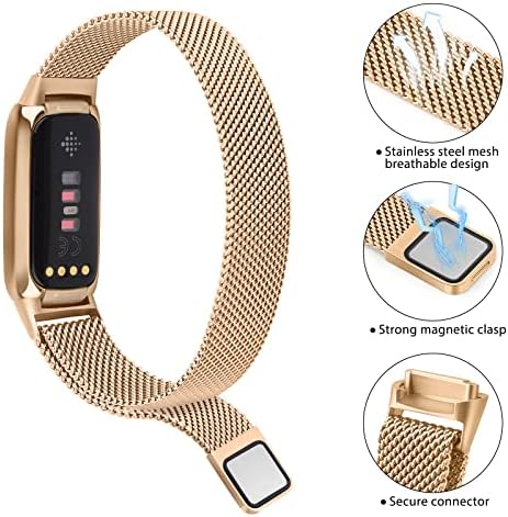 Vanjua Metal Band Compatible with Fitbit Luxe Bands, Stainless Steel Mesh Loop Adjustable Wristband Replacement Strap for Fitbit Luxe/Luxe Special Edition Fitness Tracker Women Men
