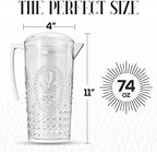 elle decor Acrylic Water Pitcher, Plastic Water Pitcher with Lid and Handle, Fridge Jug, BPA-Free, Shatter-Proof, Use for Iced Tea, Sangria, Lemonade, Juice, and Milk Beverages, 2 Liters (Clear)