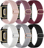 Maledan 6 Pack Stretchy Solo Loop Compatible with Fitbit Charge 5 Bands/Fitbit Charge 6 Bands for Women Men, Soft Nylon Adjustable Sport Elastic Wristbands Replacement Strap for Fitbit Charge 5/6